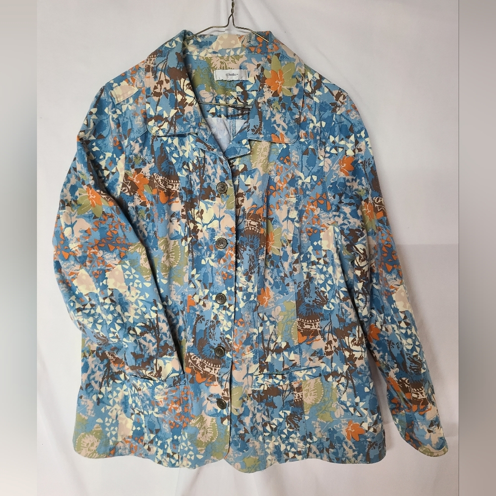 Columbia Blue and Orange Blazer with Vibrant Pattern